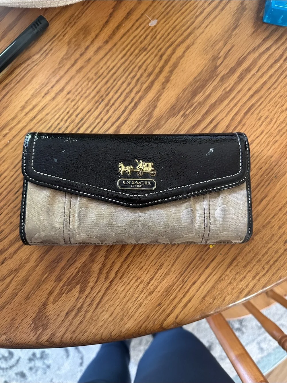 Coach Two-Tone Signature Wallet in Black and Khaki